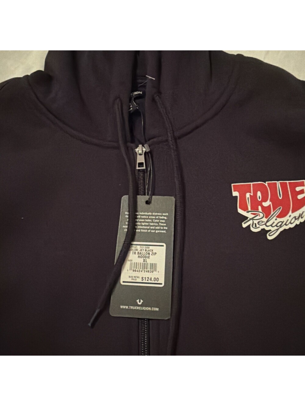 True Religion balloon, zip hoodie jet black XL